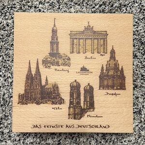 Vintage German Wooden Keepsake Storage Box | Architectural Illustration Design